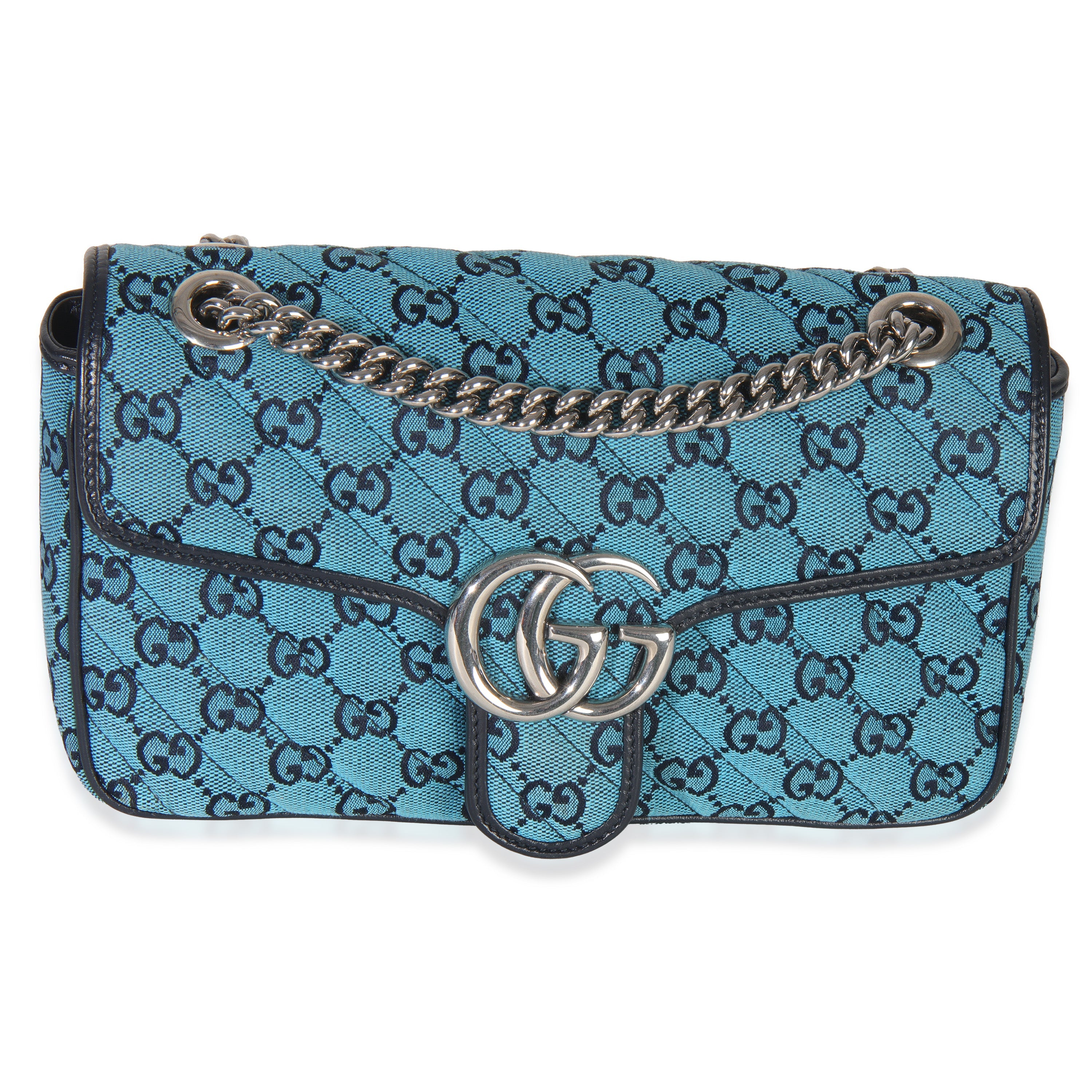 Gucci Blue GG Canvas Diagonal Small GG Marmont Bag