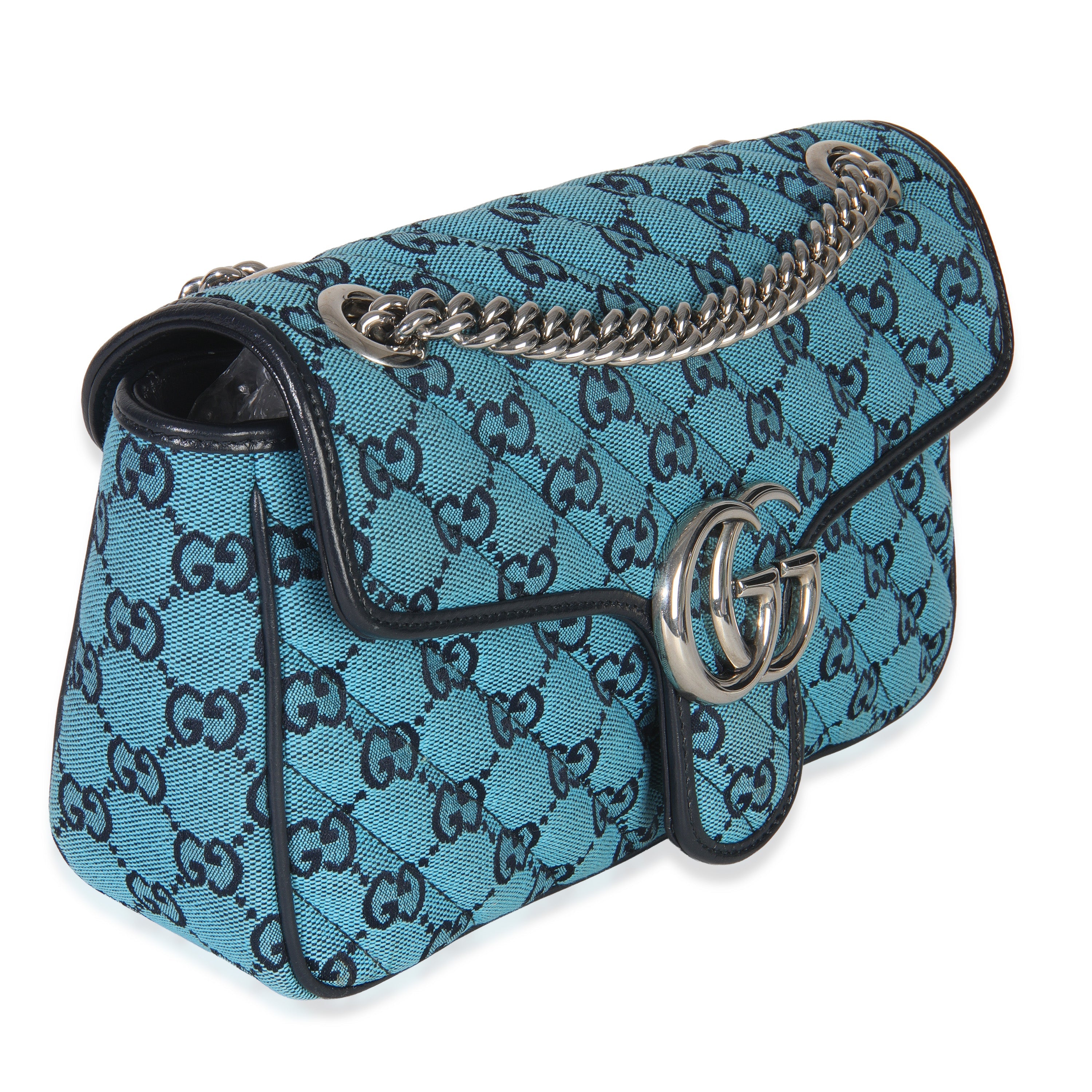 Gucci Blue GG Canvas Diagonal Small GG Marmont Bag