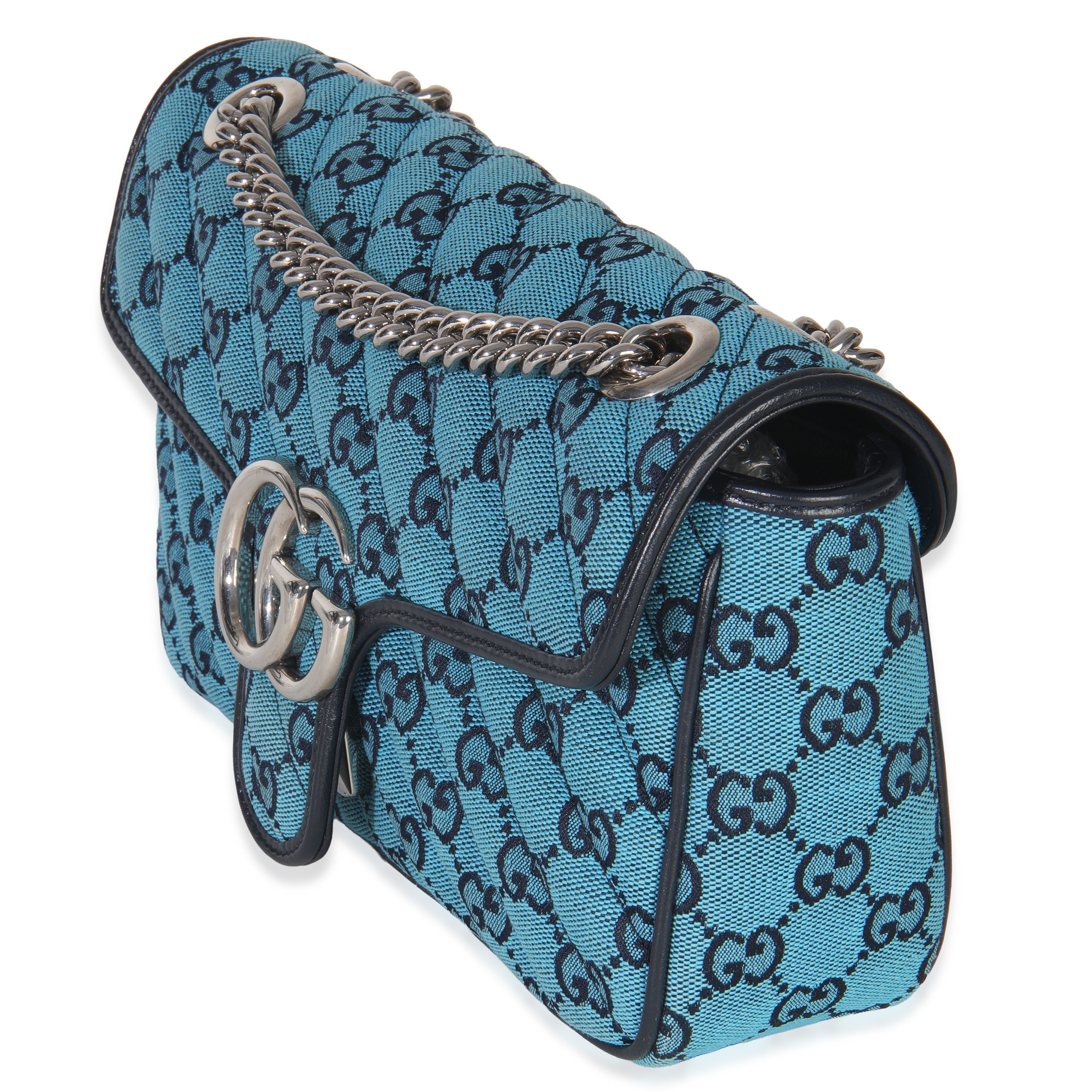 Gucci Blue GG Canvas Diagonal Small GG Marmont Bag