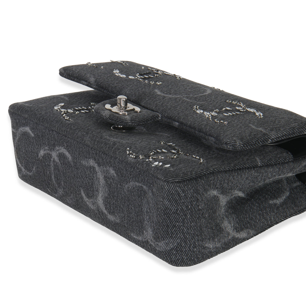 Chanel Black Denim Sequin CC Medium Classic Double Flap Bag