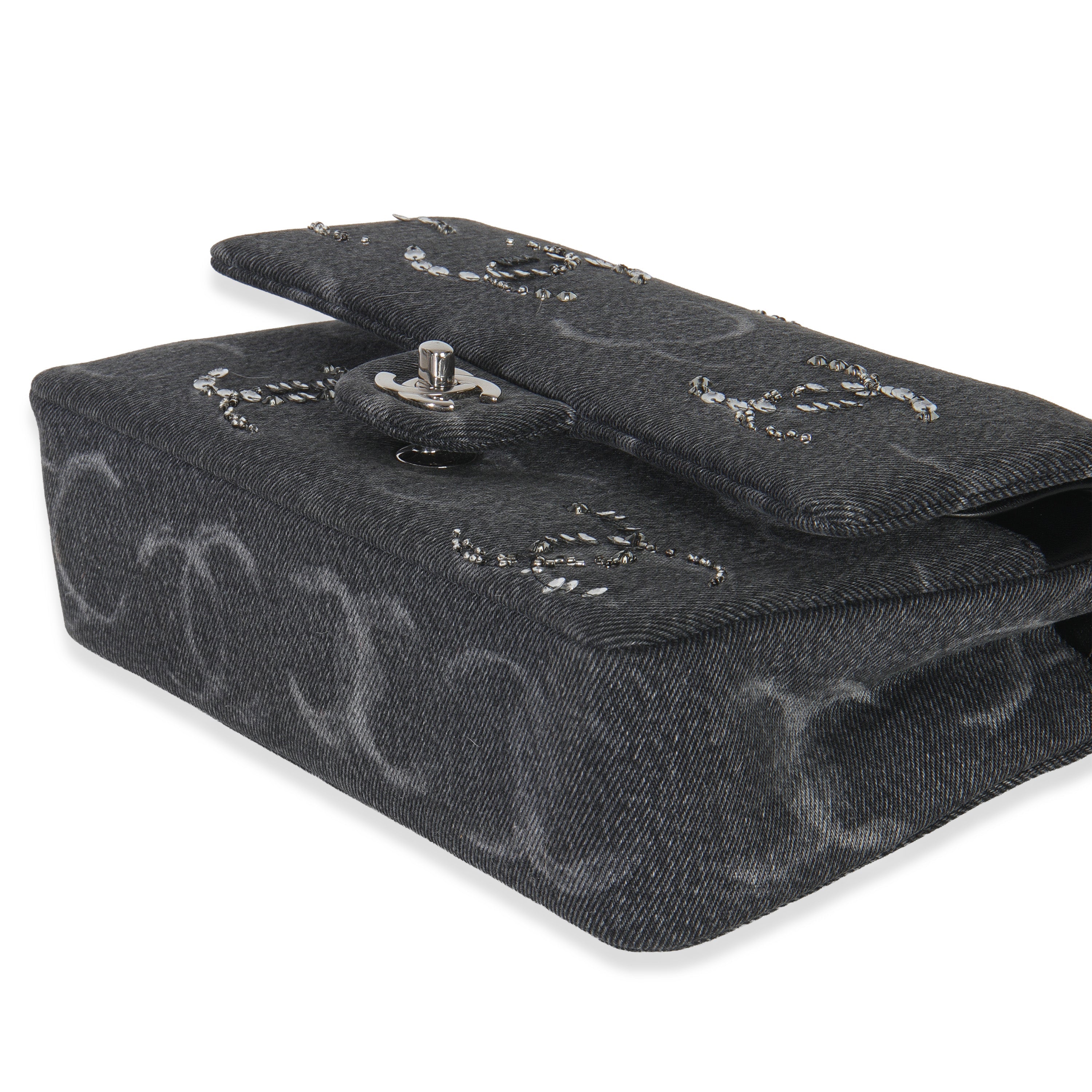 Chanel Black Denim Sequin CC Medium Classic Double Flap Bag