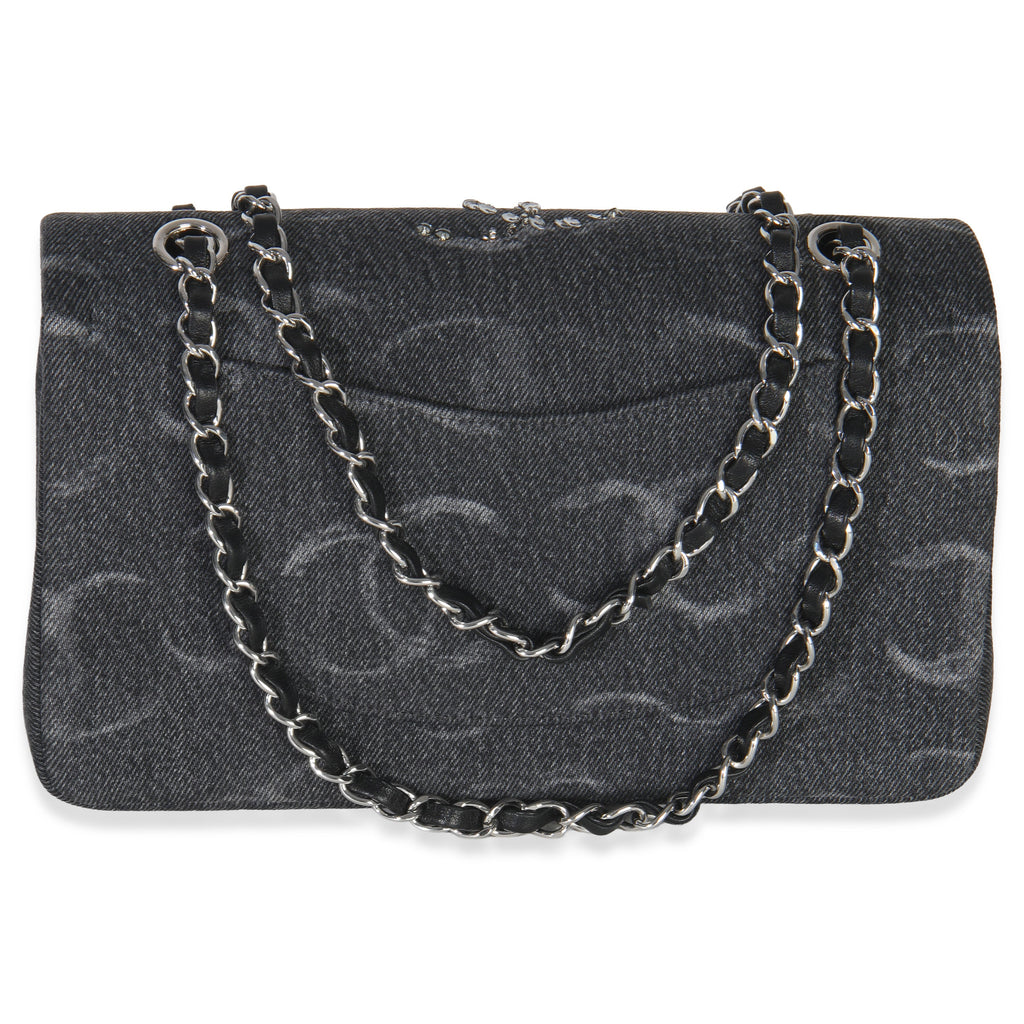 Chanel Black Denim Sequin CC Medium Classic Double Flap Bag
