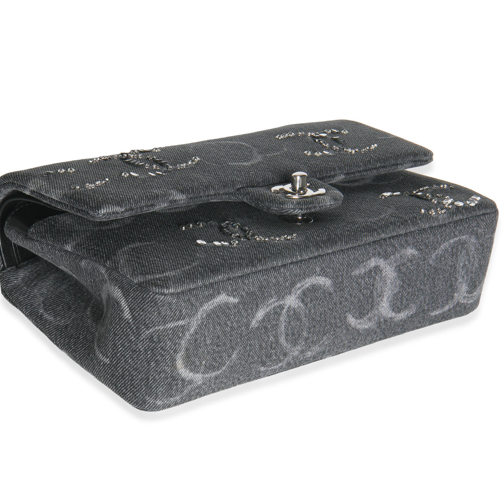 Chanel Black Denim Sequin CC Medium Classic Double Flap Bag