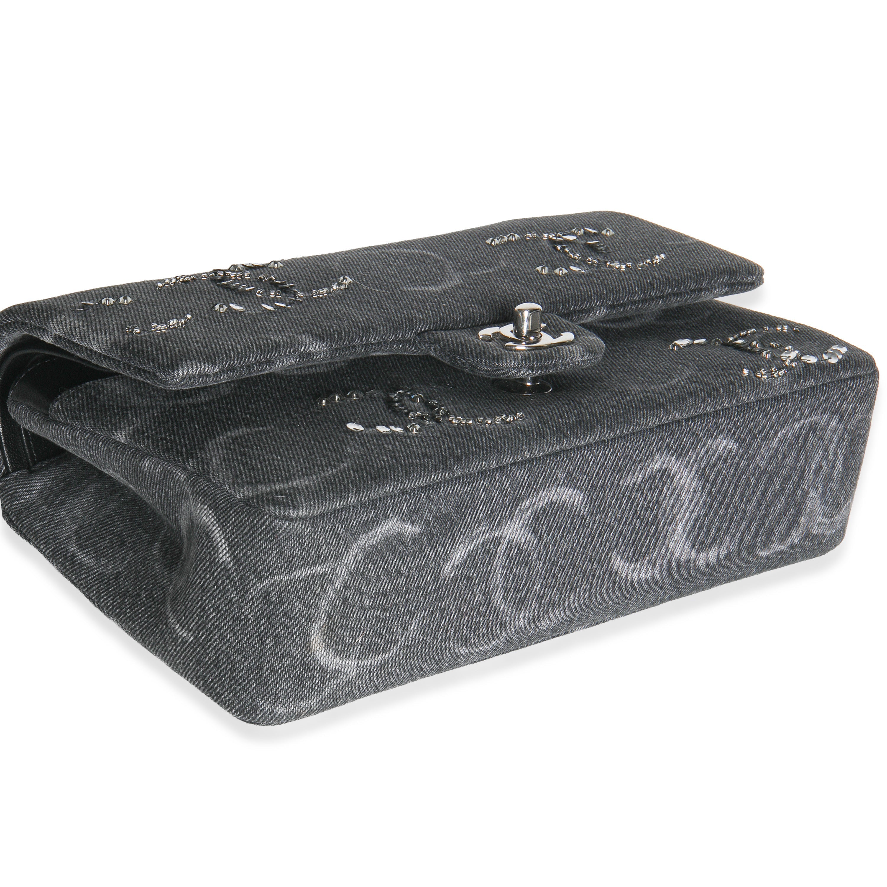 Chanel Black Denim Sequin CC Medium Classic Double Flap Bag