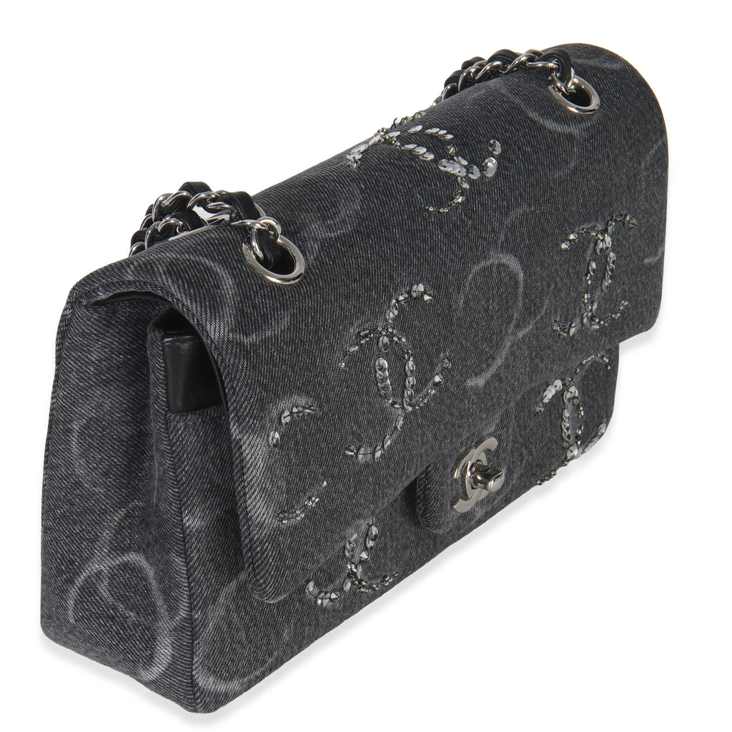 Chanel Black Denim Sequin CC Medium Classic Double Flap Bag