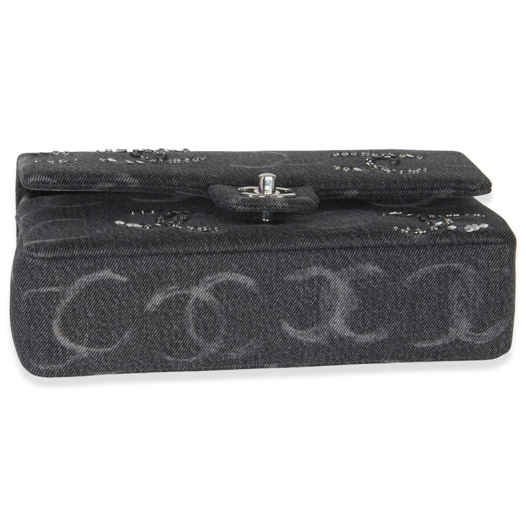 Chanel Black Denim Sequin CC Medium Classic Double Flap Bag