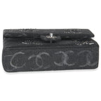 Chanel Black Denim Sequin CC Medium Classic Double Flap Bag
