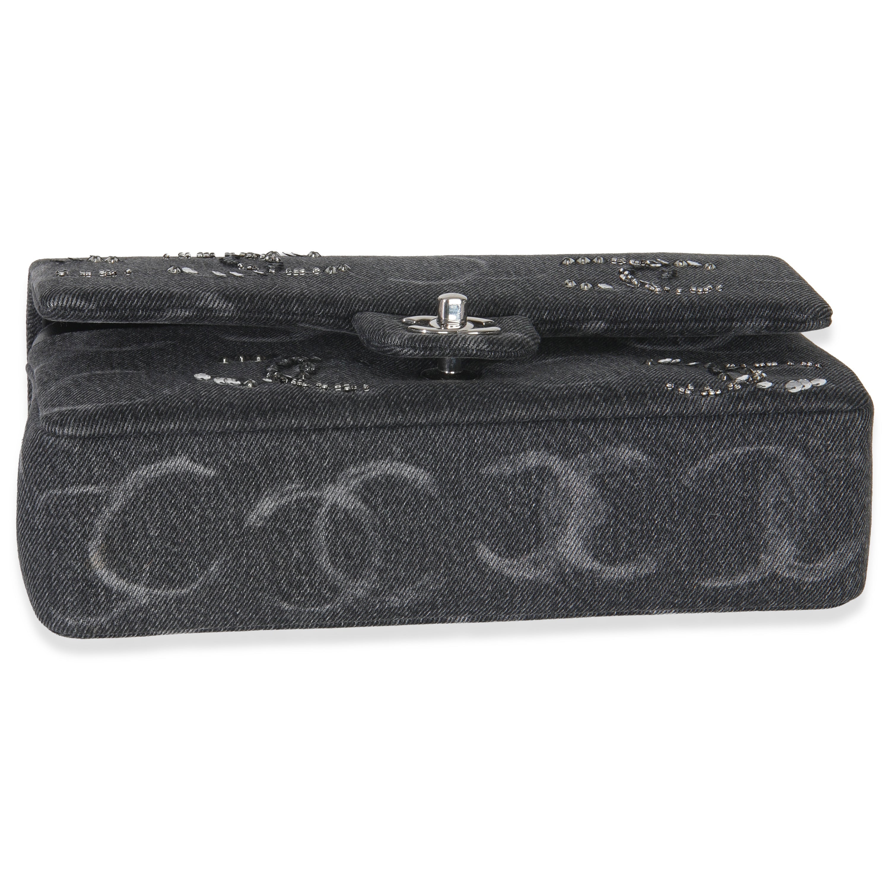 Chanel Black Denim Sequin CC Medium Classic Double Flap Bag