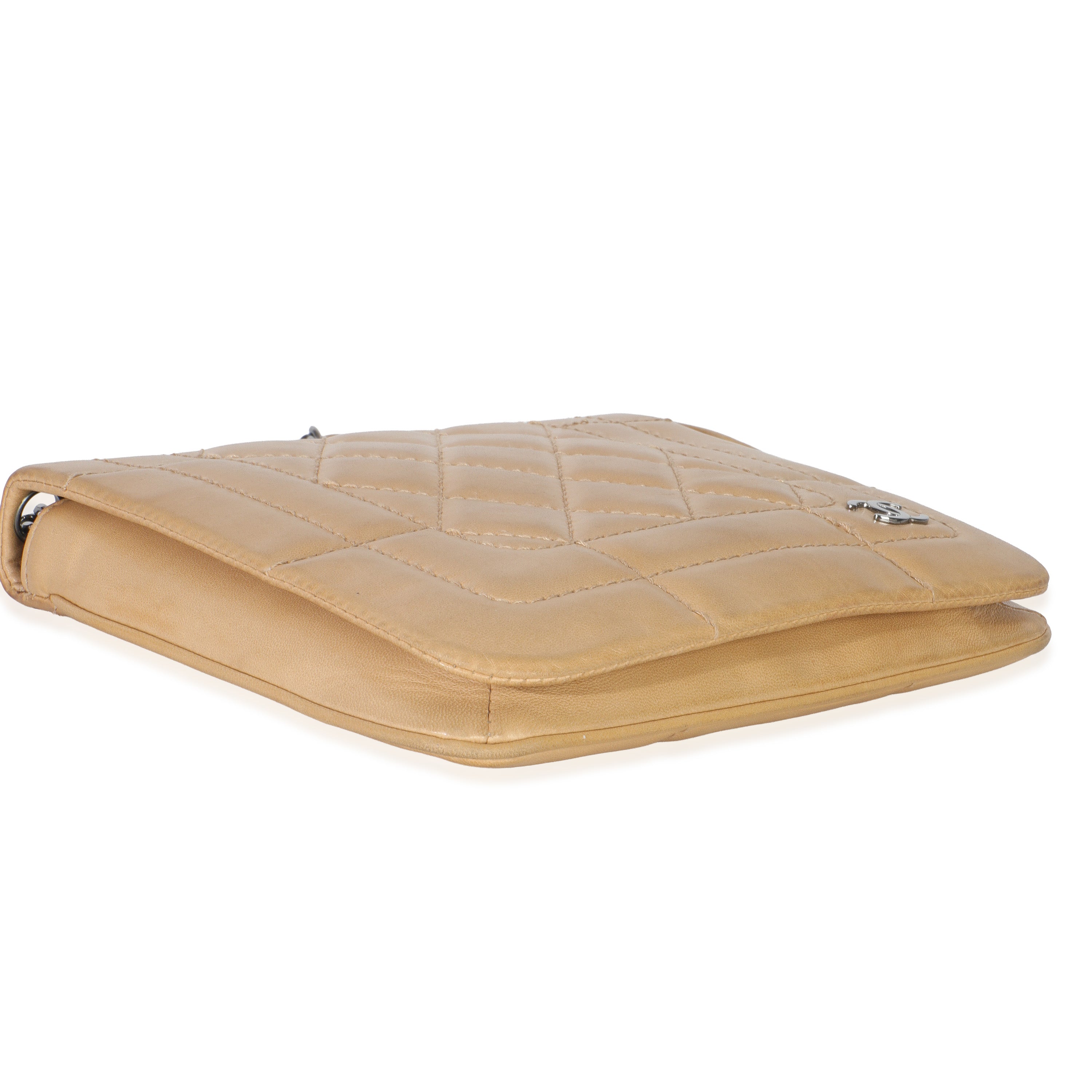Chanel Vintage Beige Quilted Lambskin Square CC Flap Bag