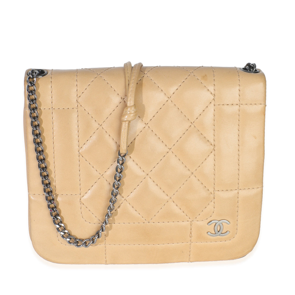 Chanel Vintage Beige Quilted Lambskin Square CC Flap Bag