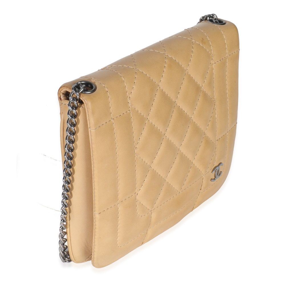Chanel Vintage Beige Quilted Lambskin Square CC Flap Bag