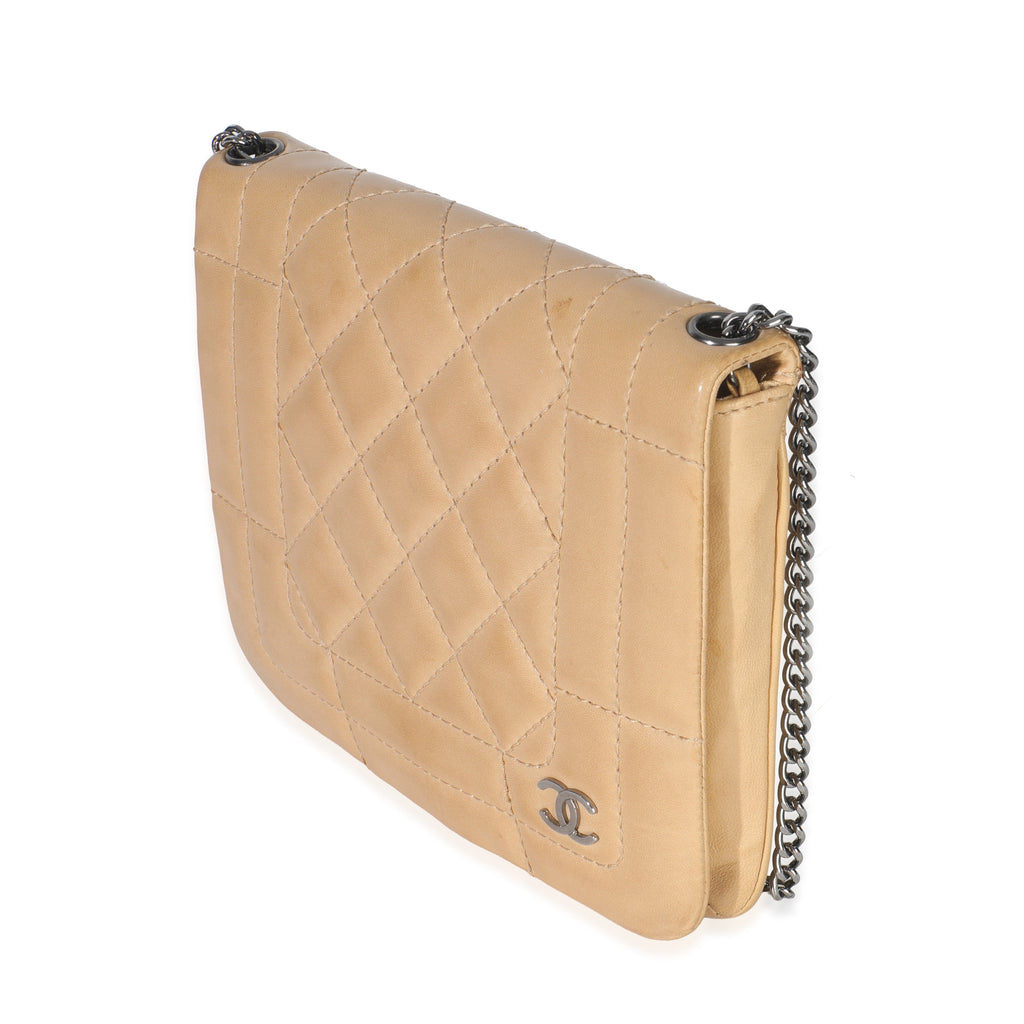 Chanel Vintage Beige Quilted Lambskin Square CC Flap Bag