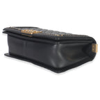 Chanel Black Quilted Calfskin Interwoven Chain Top Handle Boy Bag