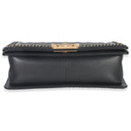 Chanel Black Quilted Calfskin Interwoven Chain Top Handle Boy Bag