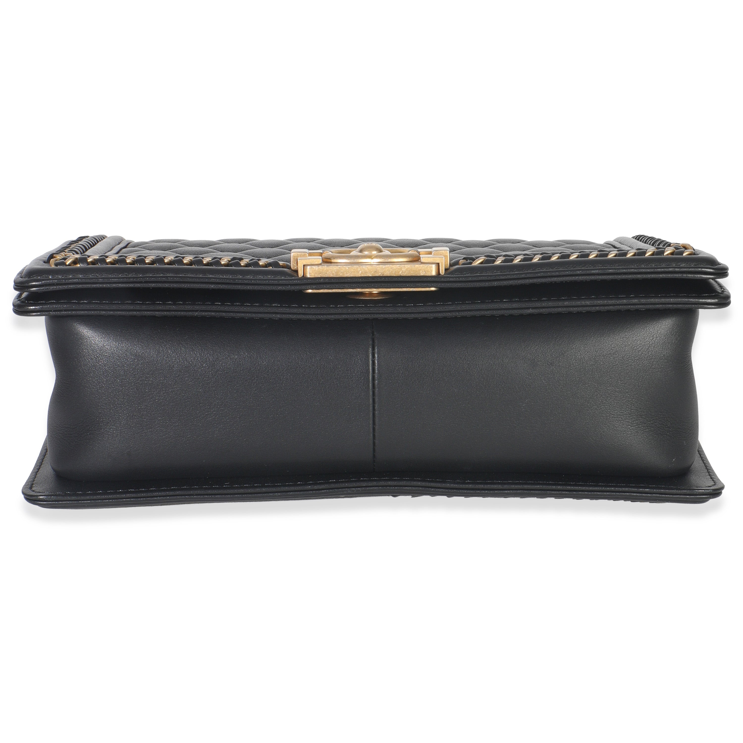 Chanel Black Quilted Calfskin Interwoven Chain Top Handle Boy Bag