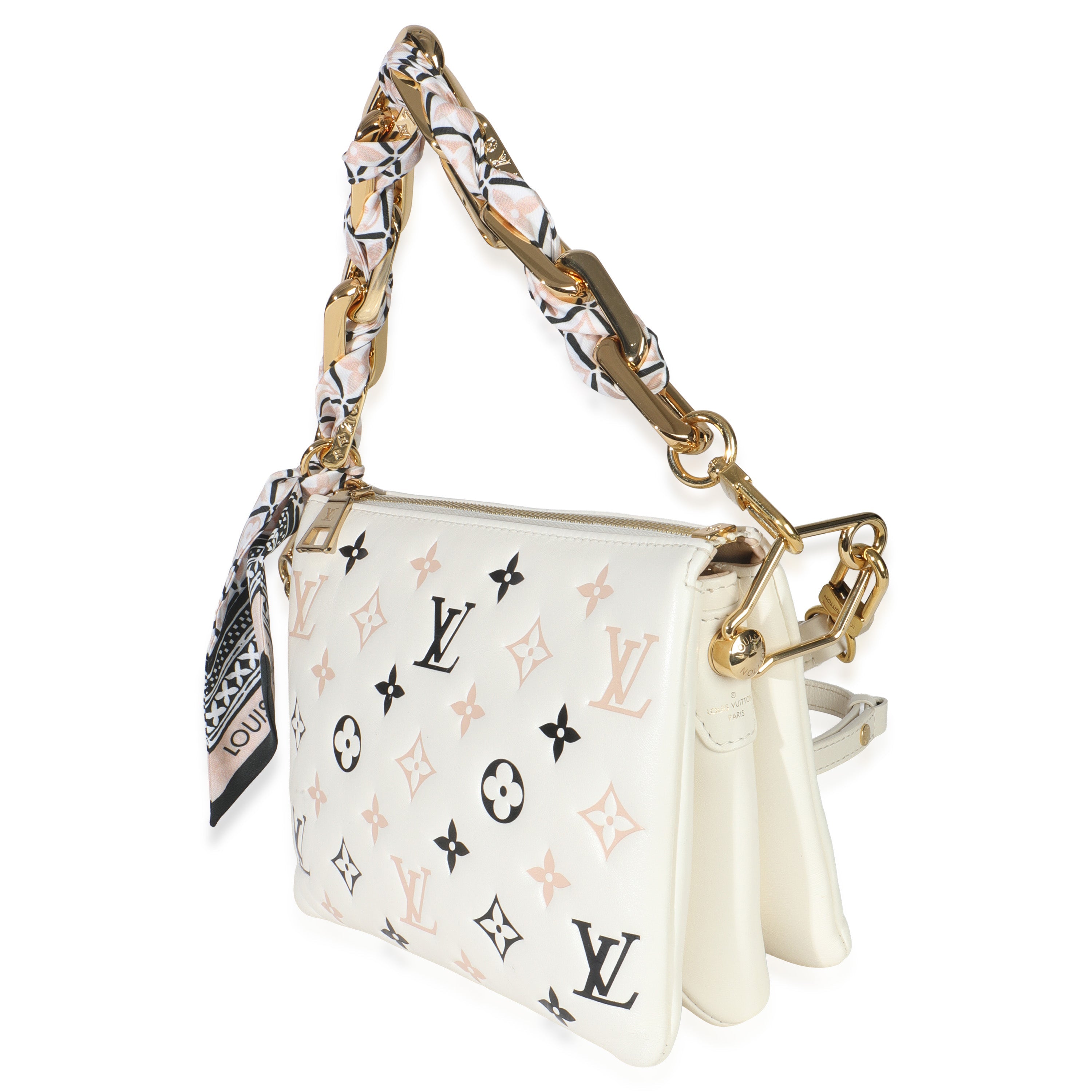 Louis Vuitton Beige Lambskin Embossed Monogram Tricolor By The Pool Coussin BB