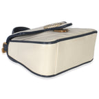 Gucci Navy White Calfskin Matelasse Diagonal Torchon Mini GG Marmont Top Handle