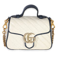 Gucci Navy White Calfskin Matelasse Diagonal Torchon Mini GG Marmont Top Handle