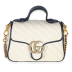Gucci Navy White Calfskin Matelasse Diagonal Torchon Mini GG Marmont Top Handle
