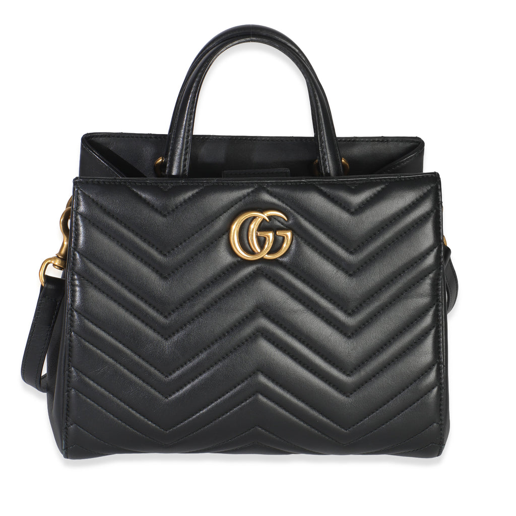 Gucci Black Matelasse Calfskin Small Marmont Top Handle Tote