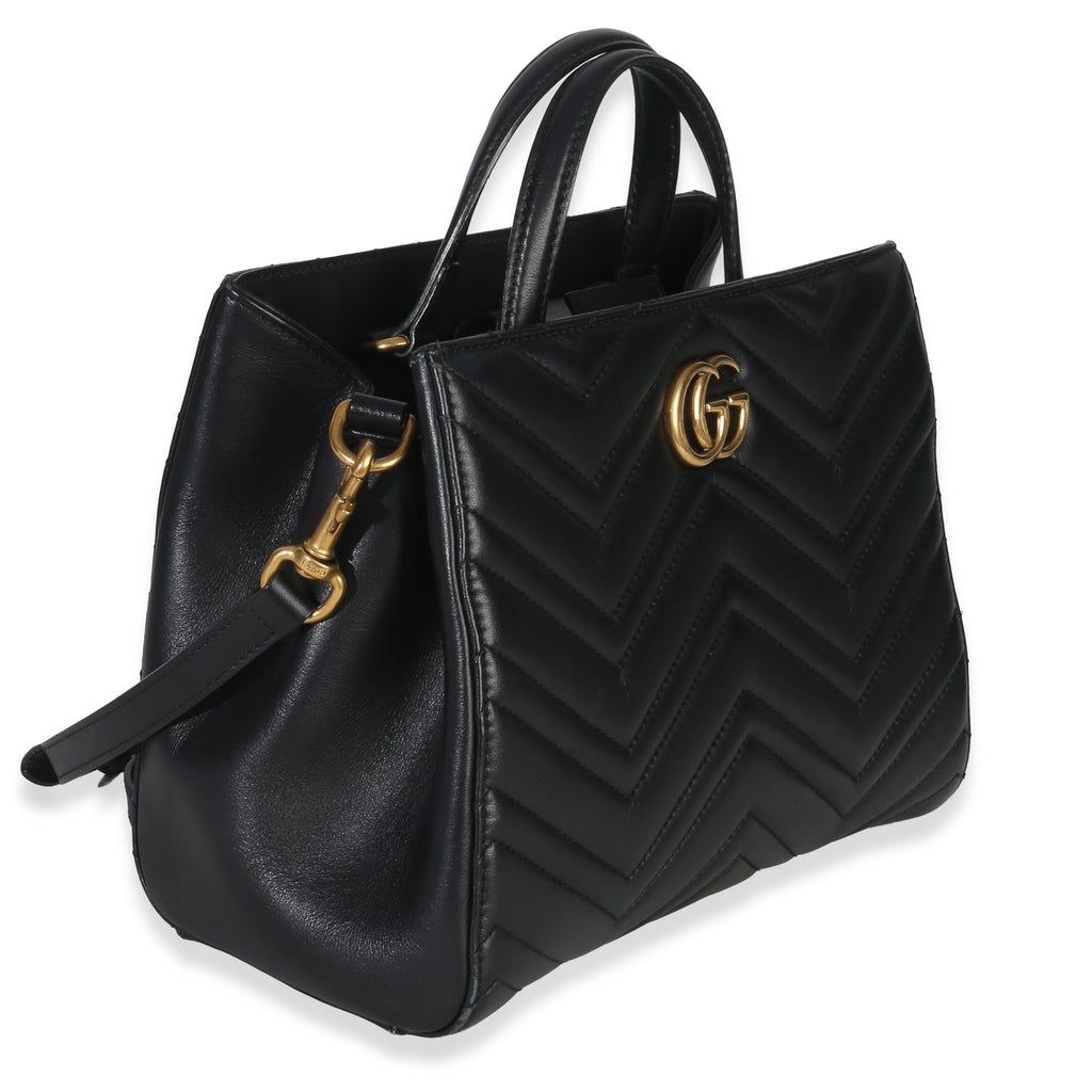 Gucci Black Matelasse Calfskin Small Marmont Top Handle Tote