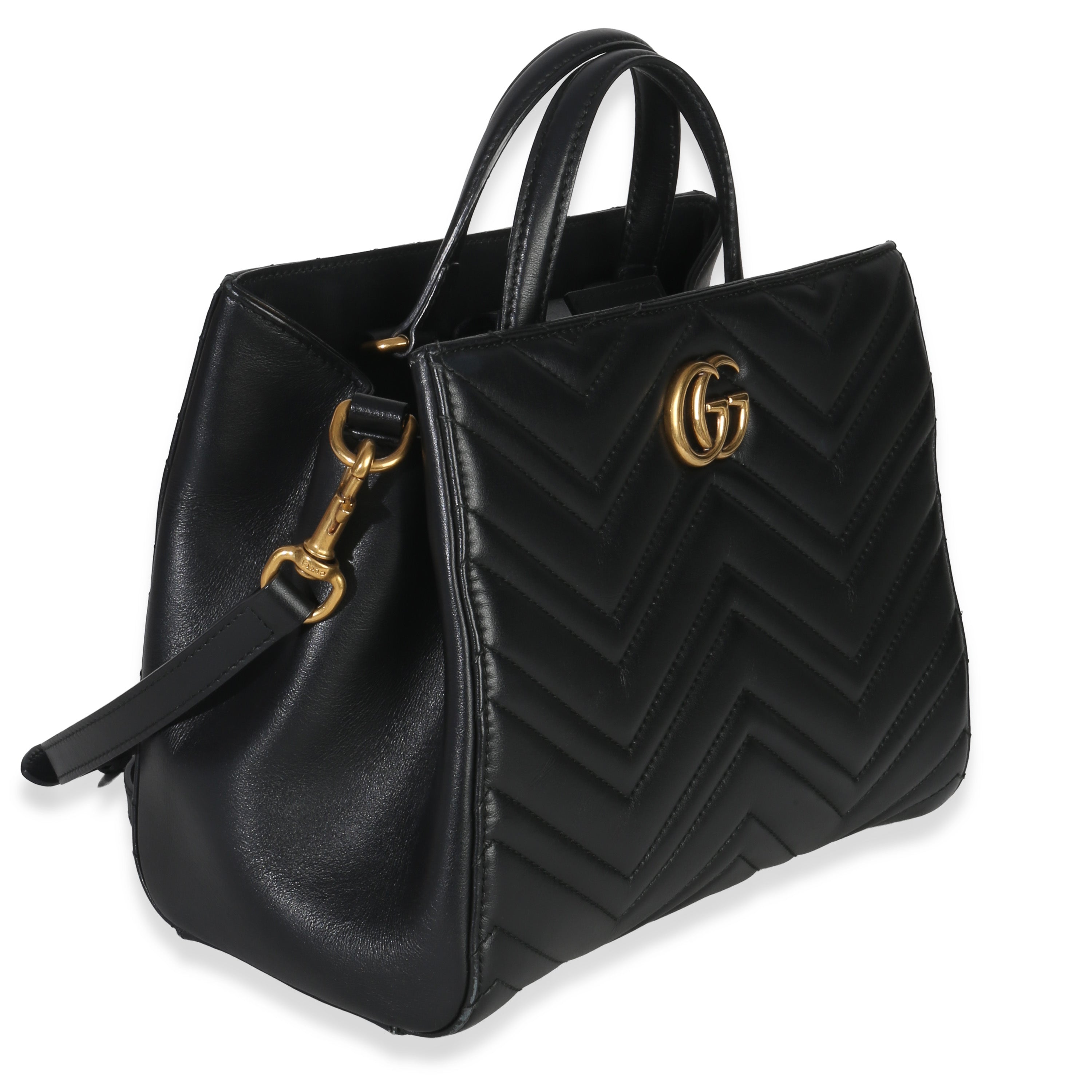 Gucci Black Matelasse Calfskin Small Marmont Top Handle Tote