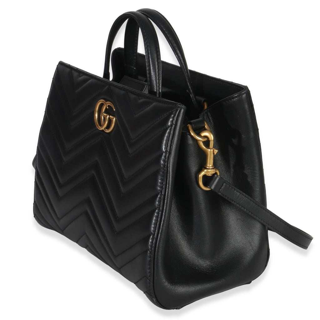 Gucci Black Matelasse Calfskin Small Marmont Top Handle Tote