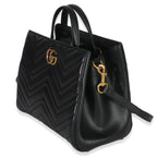 Gucci Black Matelasse Calfskin Small Marmont Top Handle Tote