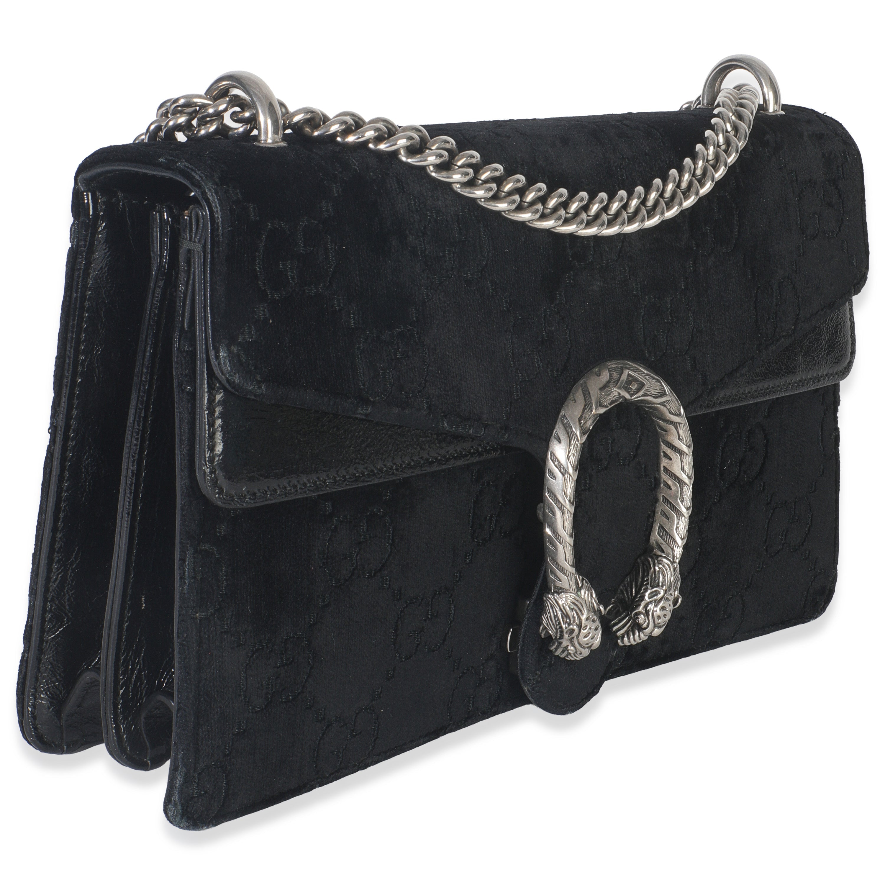 Gucci Black GG Embossed Velvet Small Dionysus Chain Bag