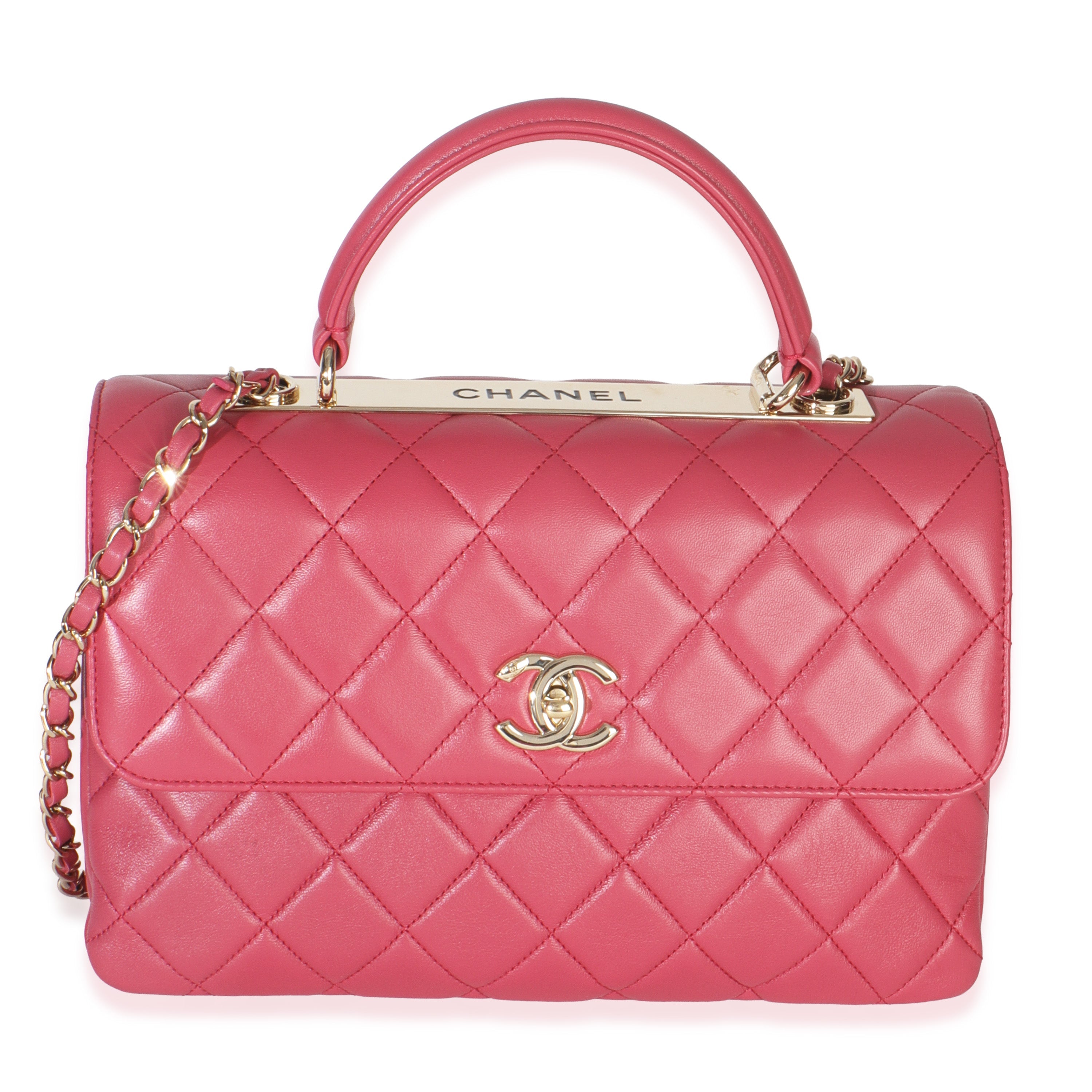Chanel Pink Quilted Lambskin Medium Trendy CC Flap Dual Handle Bag