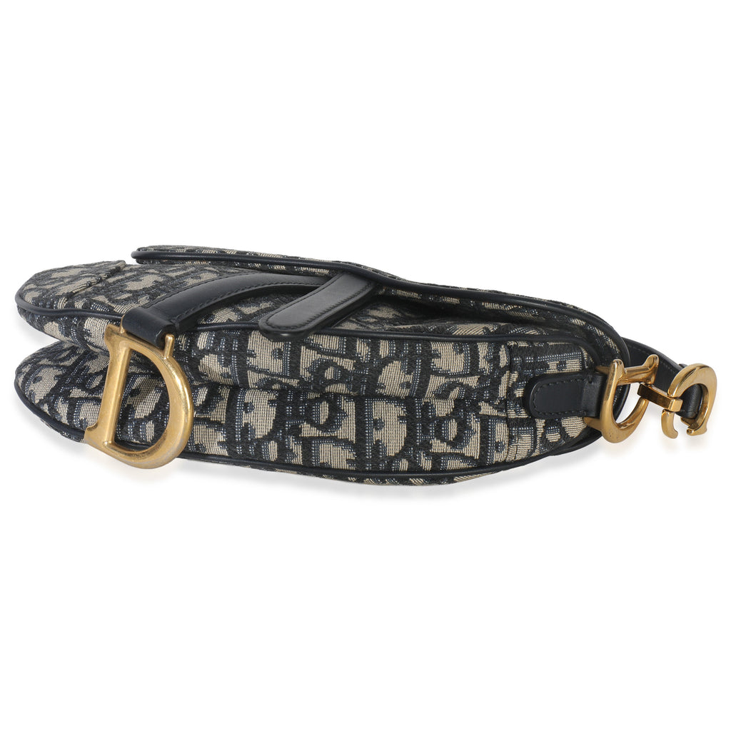 Christian Dior Navy Oblique Canvas Mini Saddle Bag