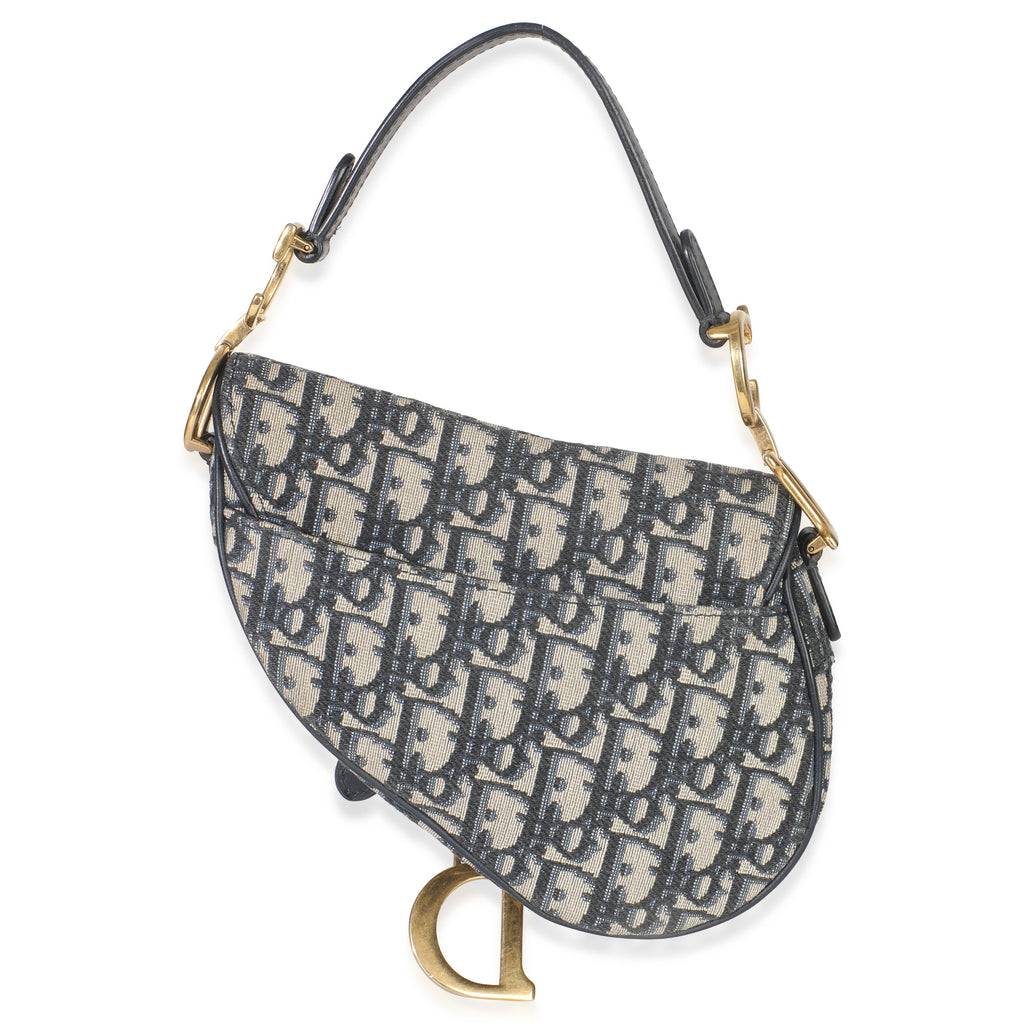Christian Dior Navy Oblique Canvas Mini Saddle Bag