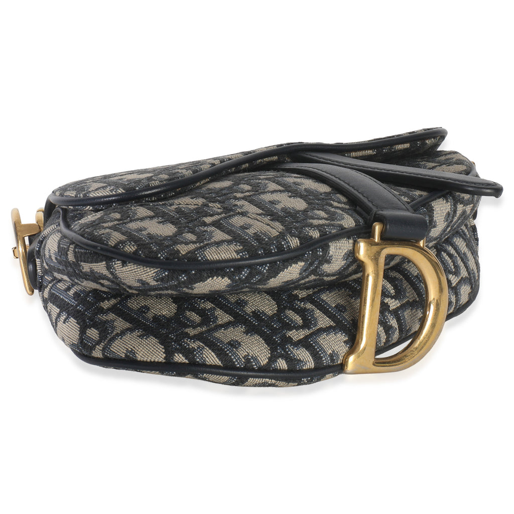 Christian Dior Navy Oblique Canvas Mini Saddle Bag