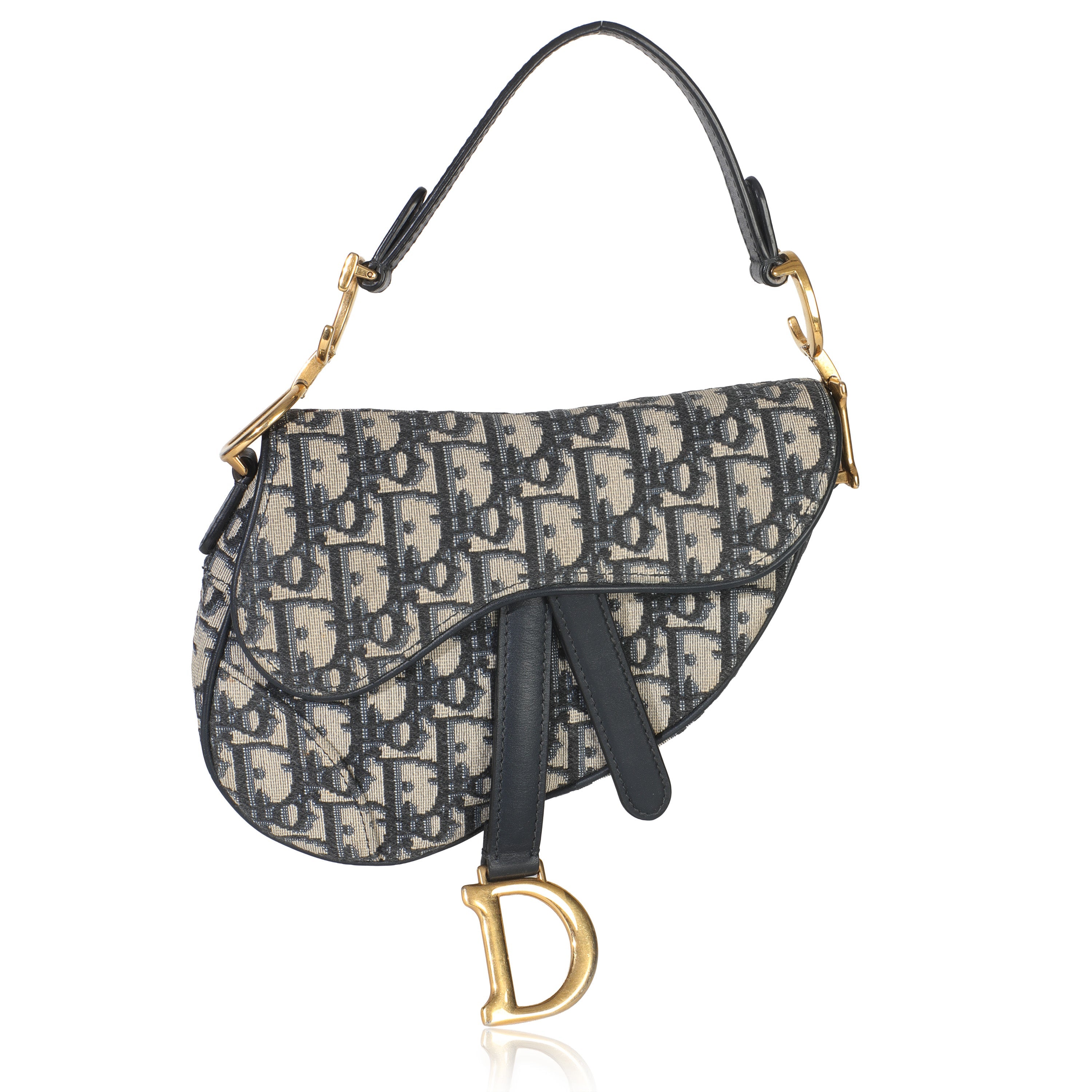 Christian Dior Navy Oblique Canvas Mini Saddle Bag