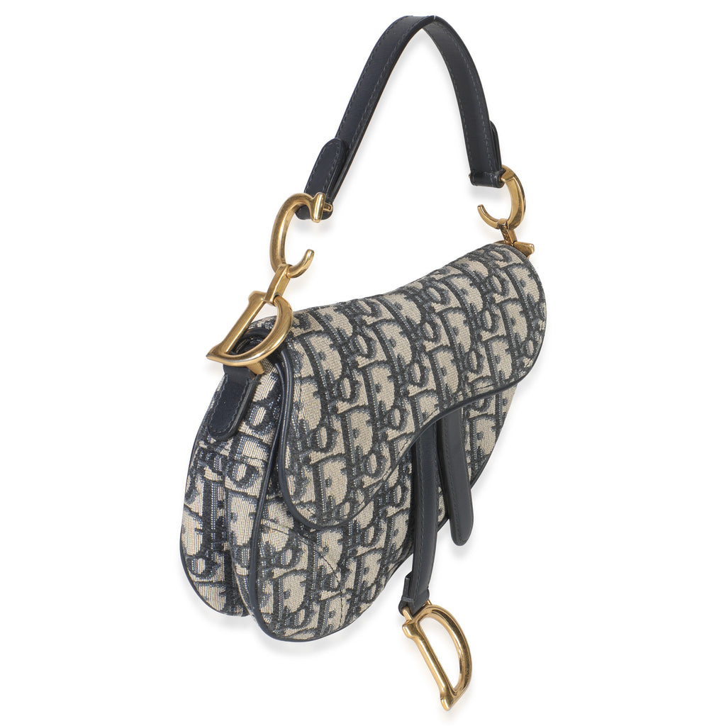Christian Dior Navy Oblique Canvas Mini Saddle Bag