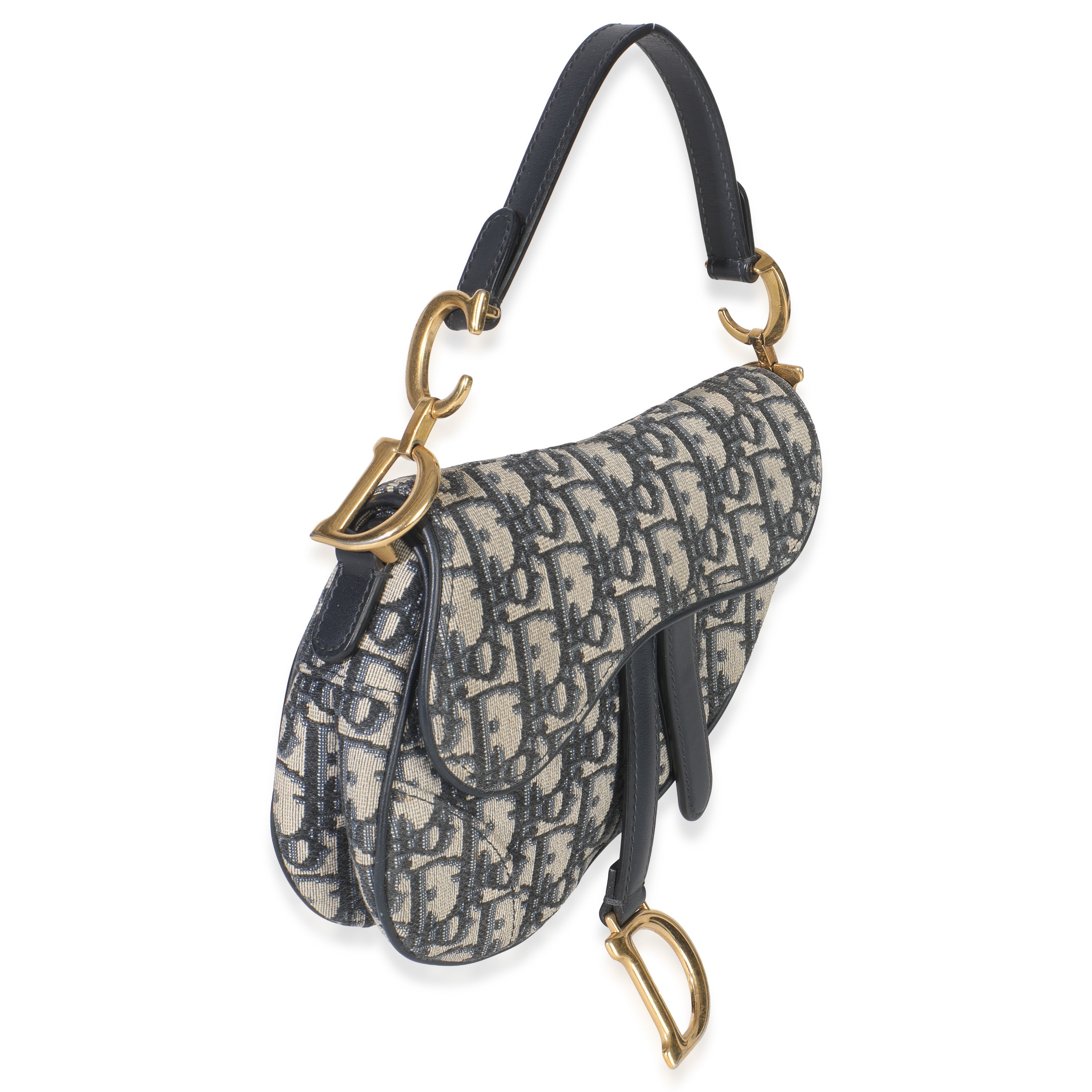 Christian Dior Navy Oblique Canvas Mini Saddle Bag