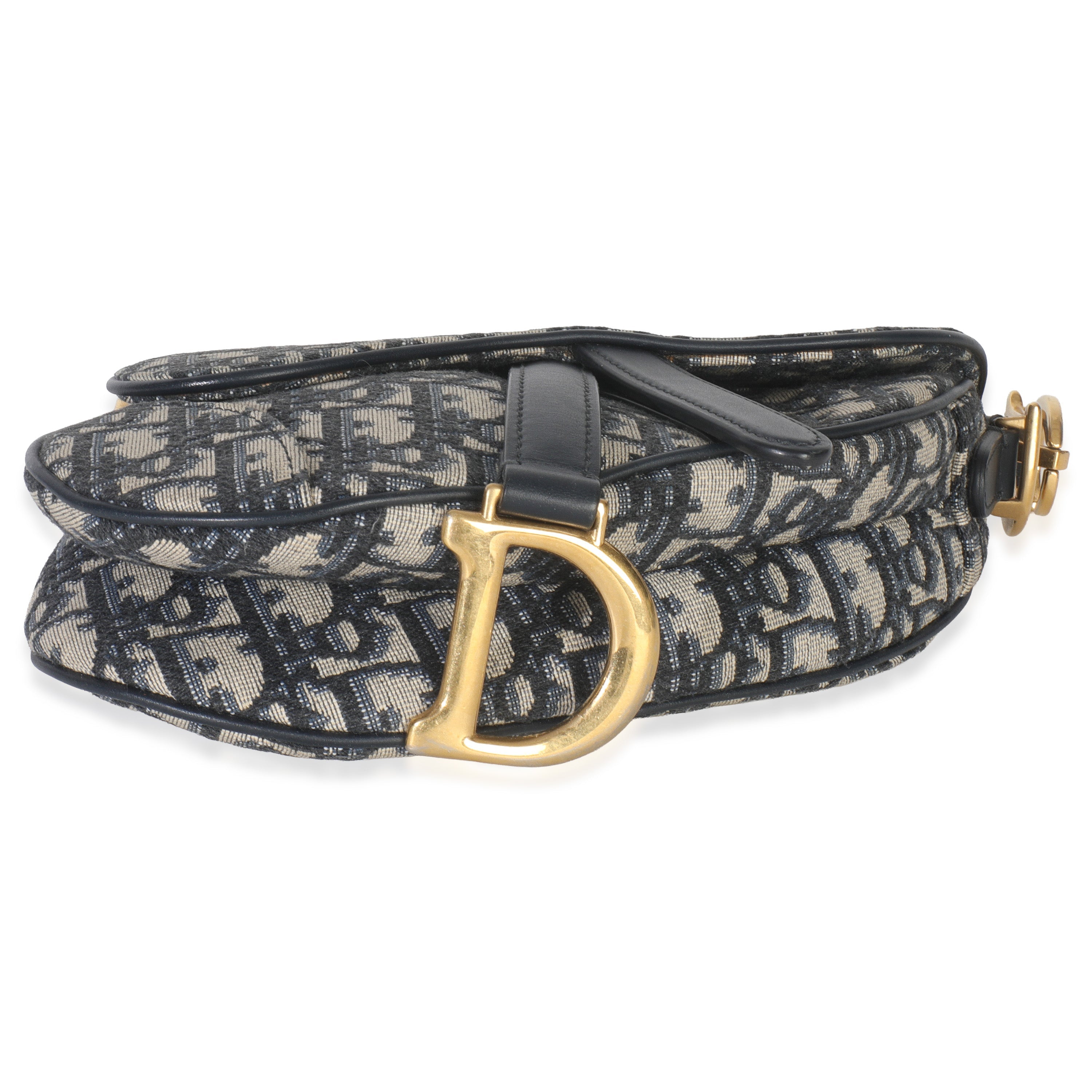 Christian Dior Navy Oblique Canvas Mini Saddle Bag