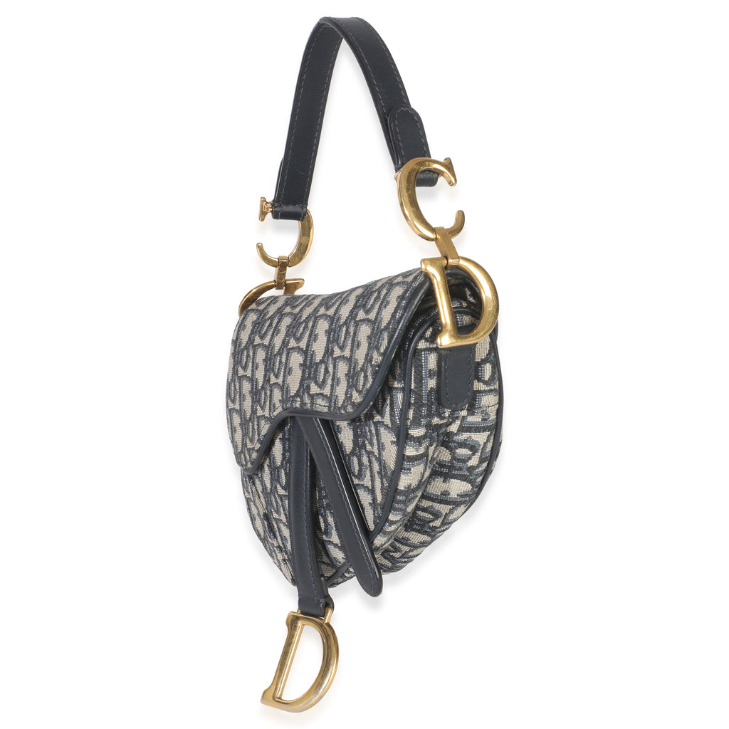 Christian Dior Navy Oblique Canvas Mini Saddle Bag
