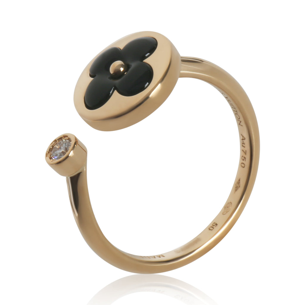 Louis Vuitton Yellow Gold Onyx and Diamond Color Blossom Mini Sun Ring