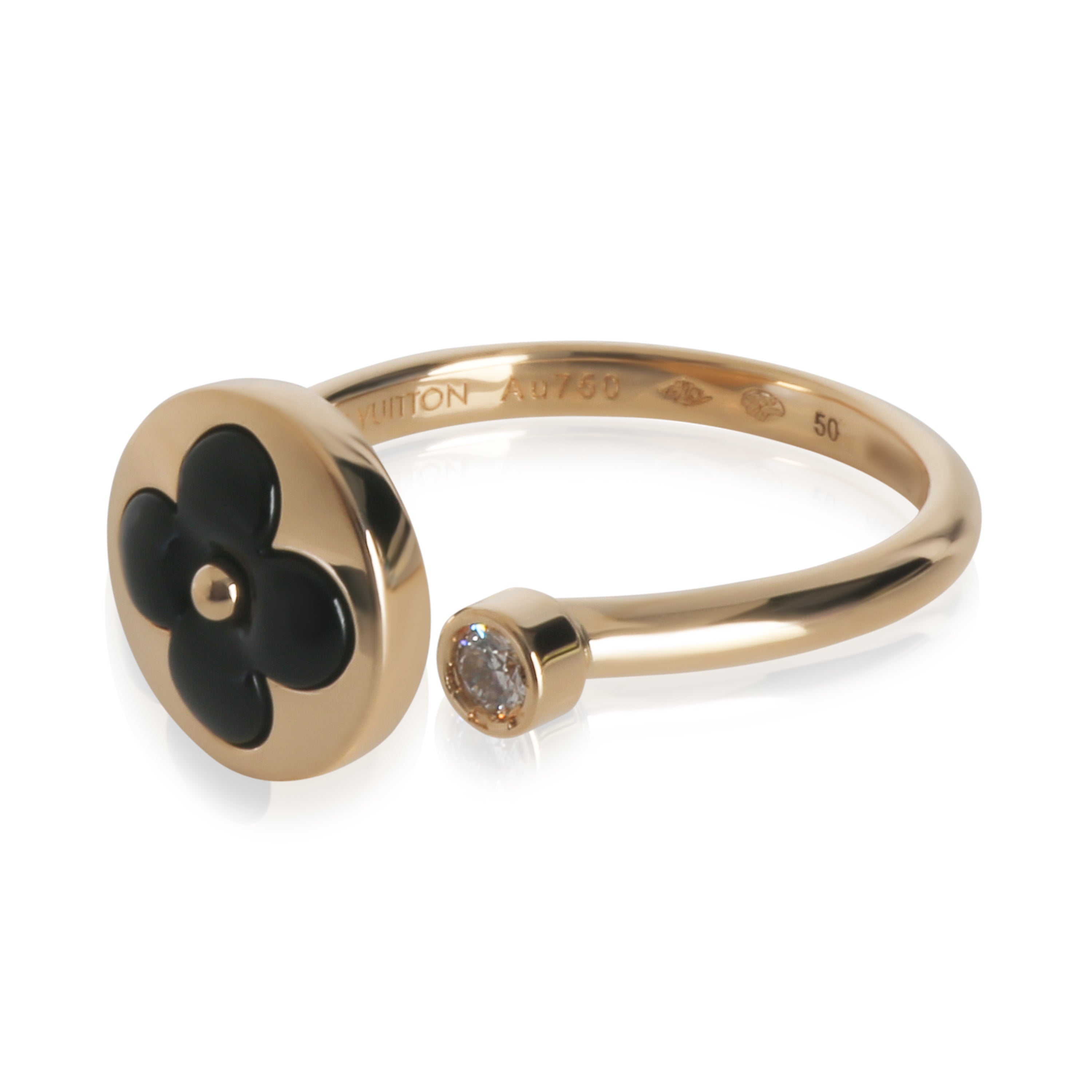 Louis Vuitton Yellow Gold Onyx and Diamond Color Blossom Mini Sun Ring