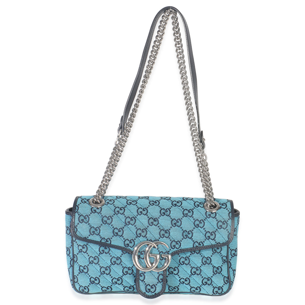 Gucci Blue Matelasse Canvas Diagonal Small GG Marmont Shoulder Bag
