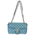 Gucci Blue Matelasse Canvas Diagonal Small GG Marmont Shoulder Bag