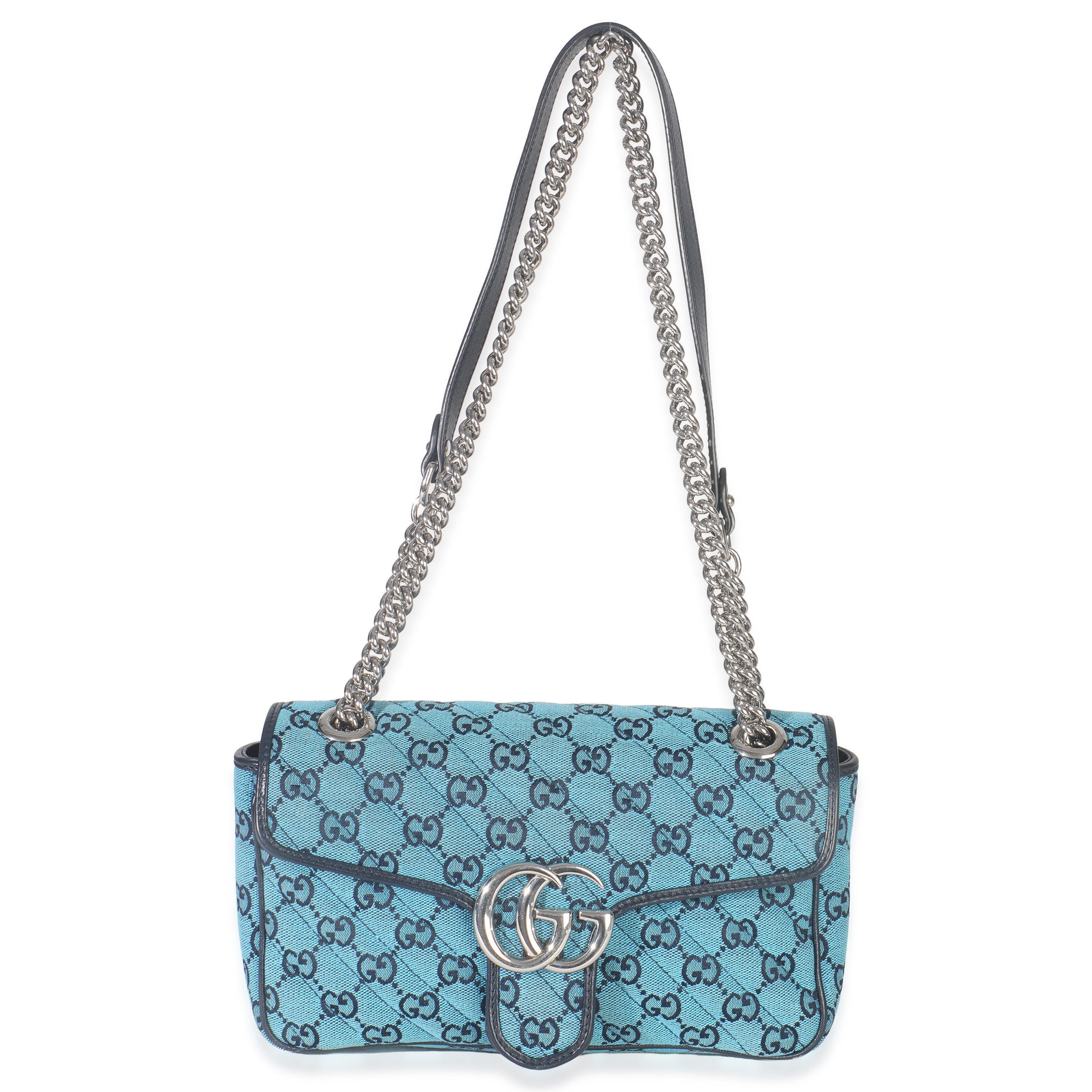 Gucci Blue Matelasse Canvas Diagonal Small GG Marmont Shoulder Bag