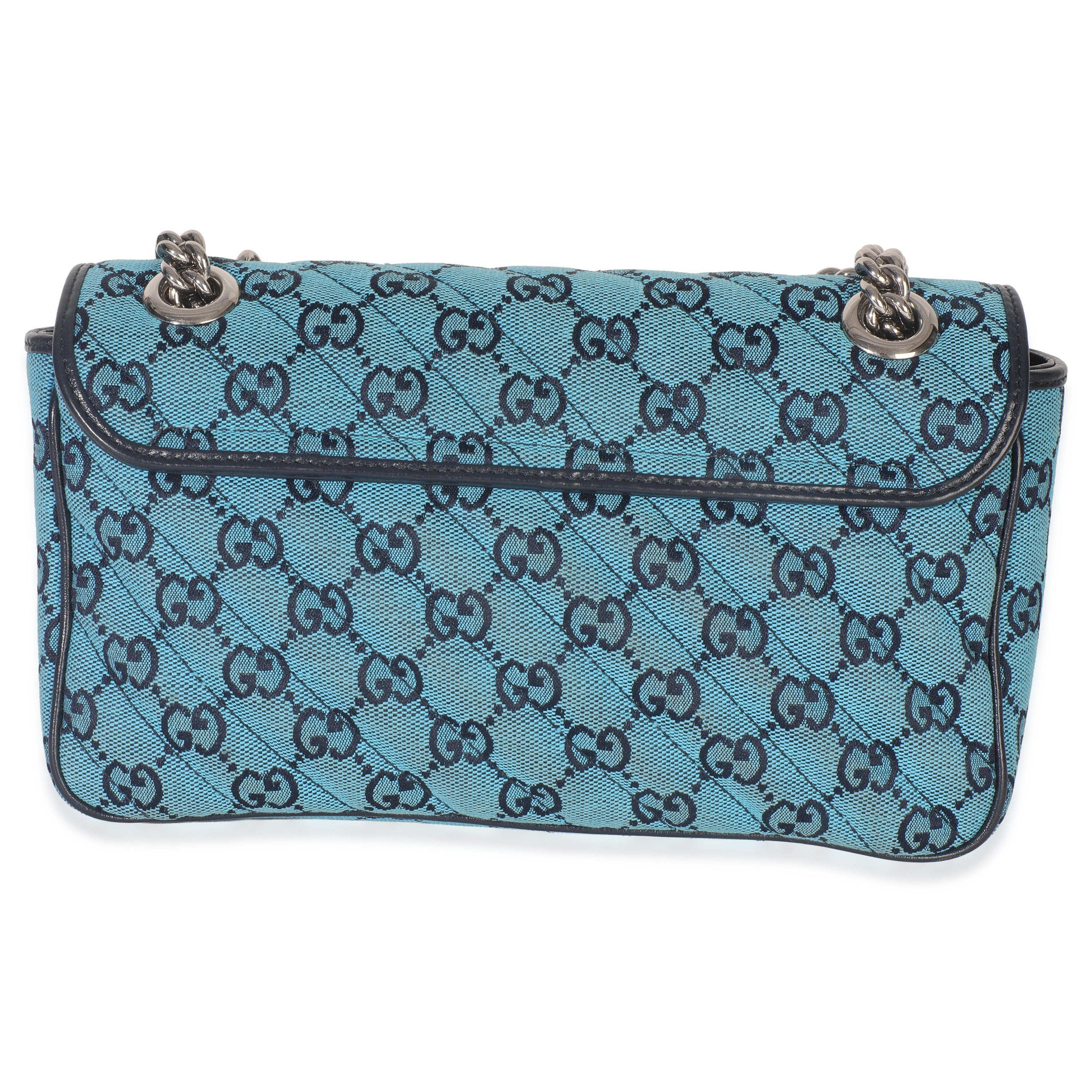 Gucci Blue Matelasse Canvas Diagonal Small GG Marmont Shoulder Bag