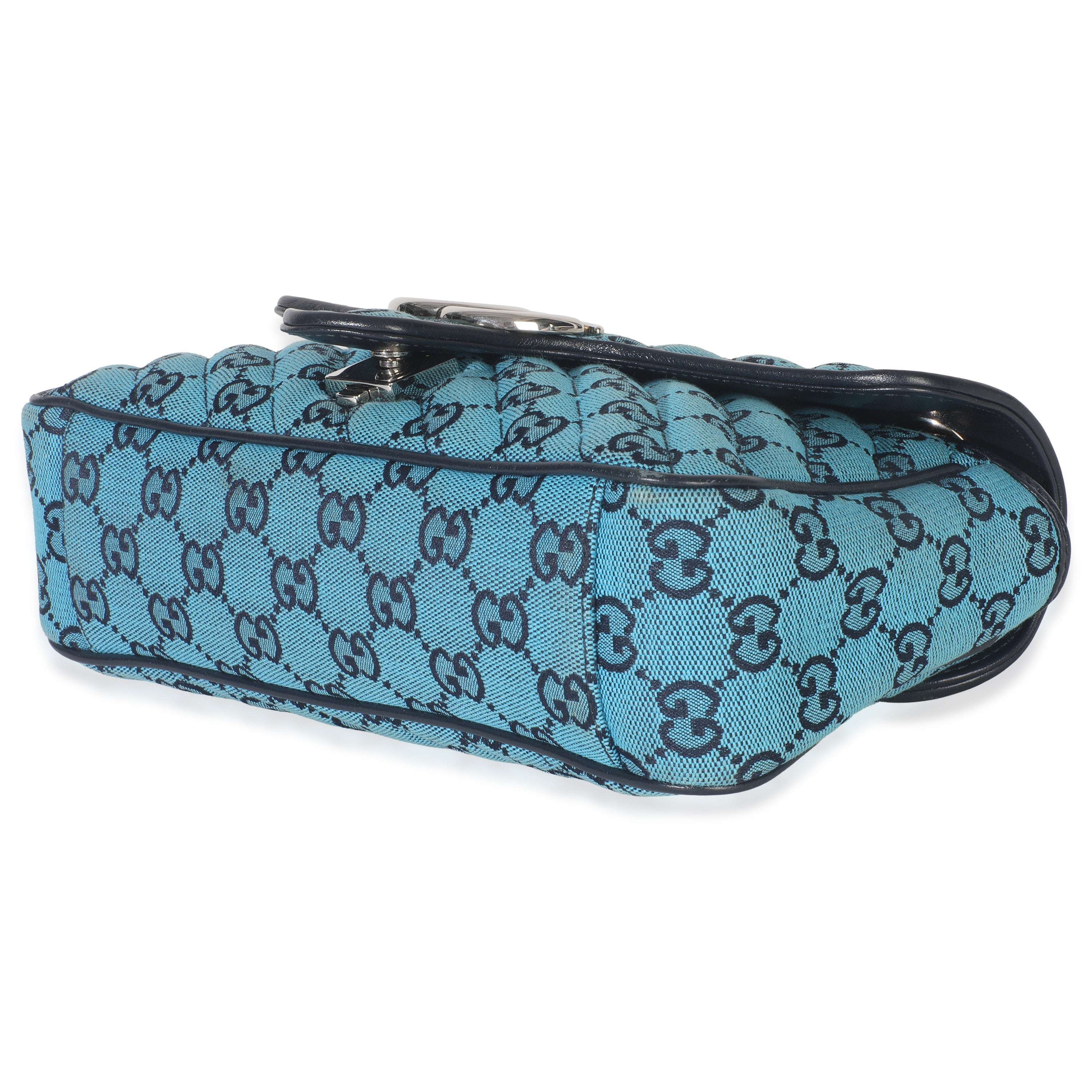 Gucci Blue Matelasse Canvas Diagonal Small GG Marmont Shoulder Bag