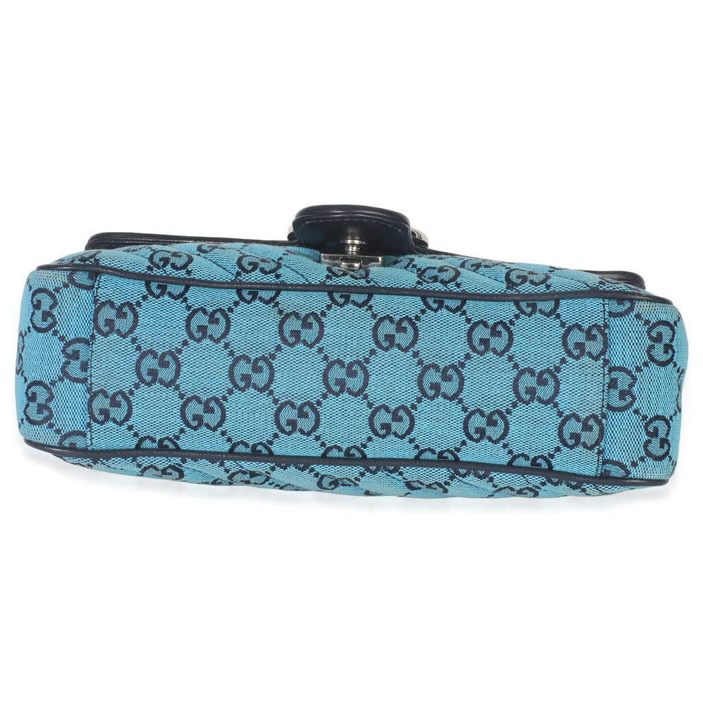 Gucci Blue Matelasse Canvas Diagonal Small GG Marmont Shoulder Bag