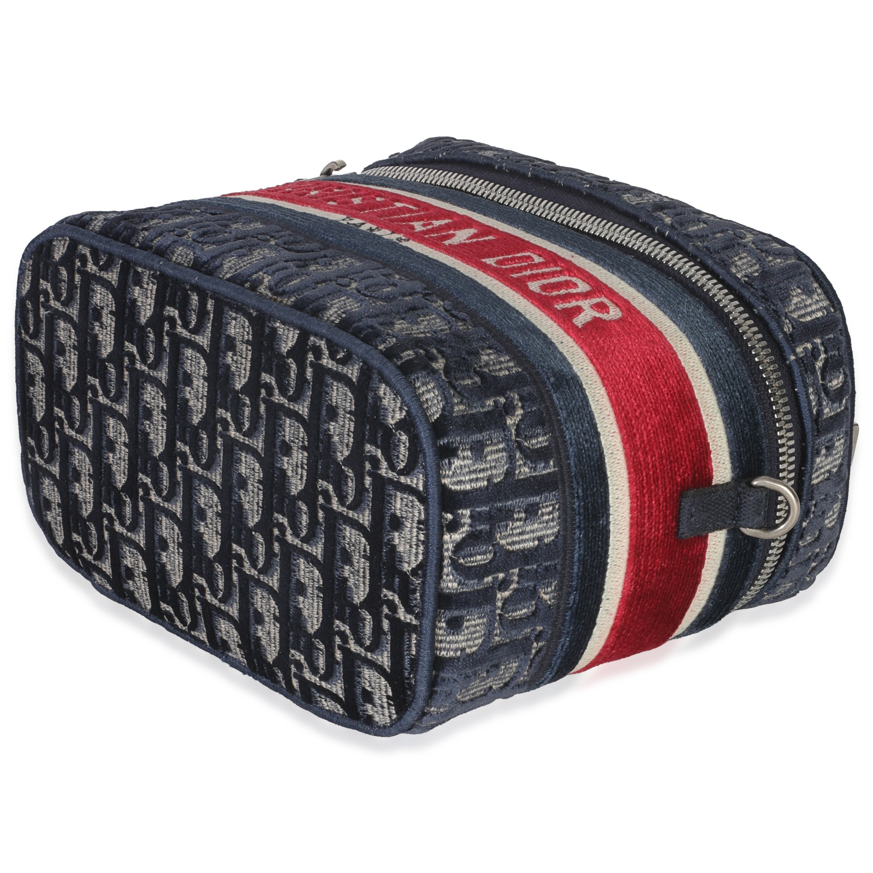 Christian Dior Blue Red Velvet Oblique Diortravel Vanity Case