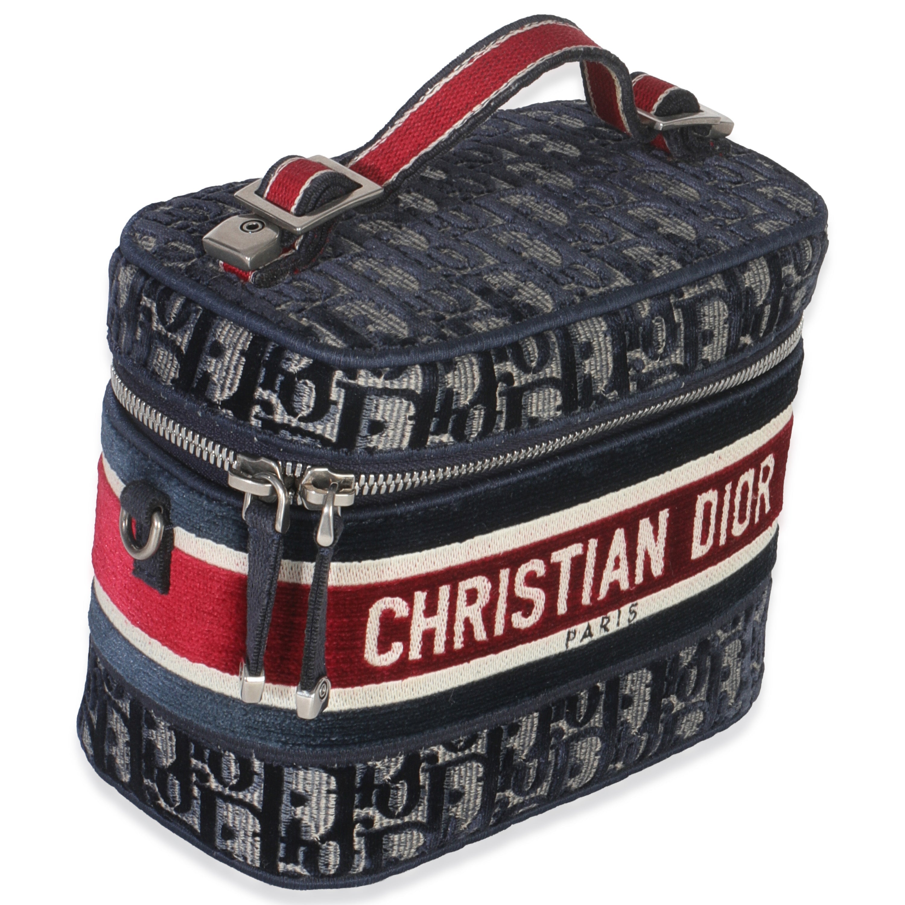 Christian Dior Blue Red Velvet Oblique Diortravel Vanity Case