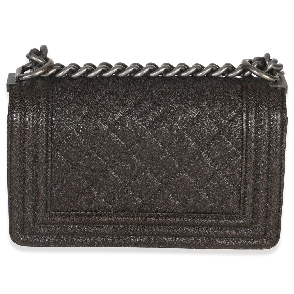 Chanel Brown Quilted Caviar Small Boy Handbag