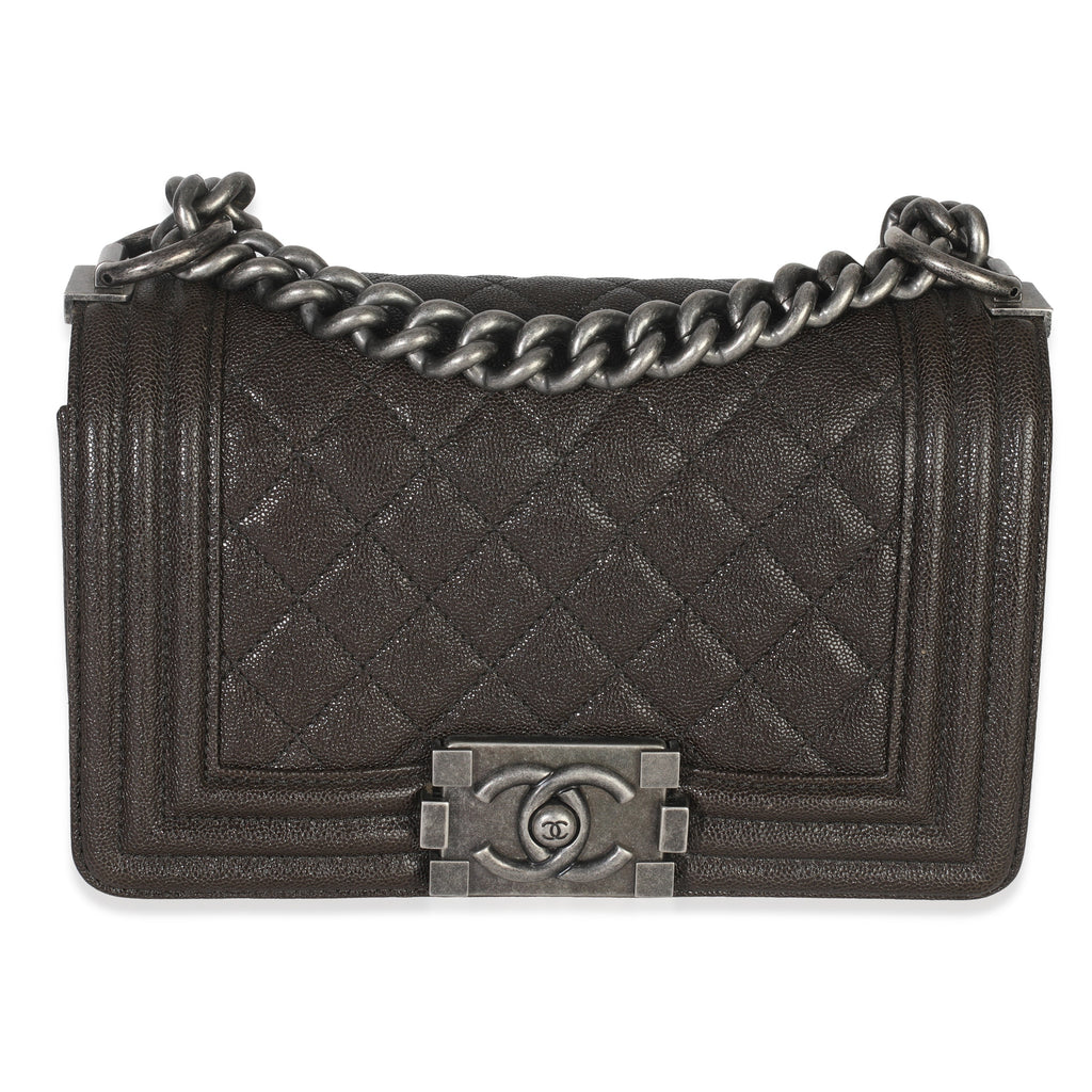 Chanel Brown Quilted Caviar Small Boy Handbag